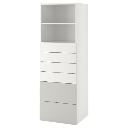 Стеллаж, белый серый с 6 ящиками, 60x57x181 см IKEA PLATSA ПЛАТСАA ПЛАТСА, SMÅSTAD СМОСТАД 093.880.73