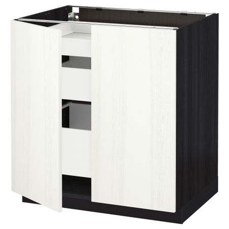 Напольный шкаф с 2 дверцами, 3 ящиками МЕТОД / МАКСИМЕРА, черный, Росдаль белый (80x60 см)
