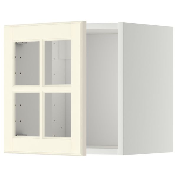 Навесной шкаф со стеклянной дверью МЕТОД, белый, Будбин белый с оттенком (40x40 см) - схема-чертеж с размерами