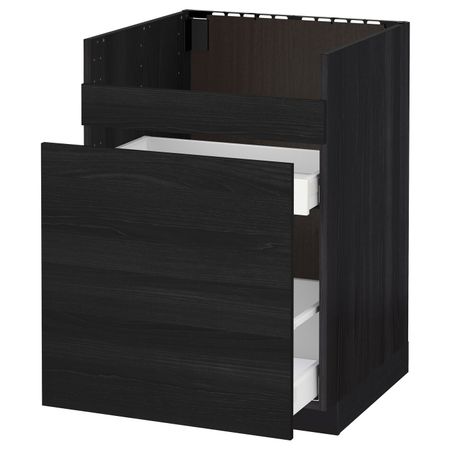 Напольный шкаф для мойки ХАВСЕН/3фасада/2ящ, черный Максимера, Тингсрид черный 60x60 см IKEA МЕТОД 692.804.99