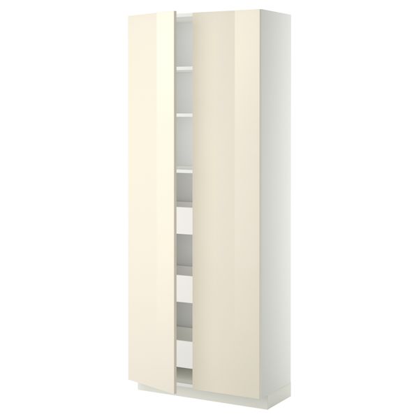 Высокий шкаф с ящиками, 2 дверцы МЕТОД / МАКСИМЕРА, белый, Рингульт кремовый (80x37x200 см) - фото 1