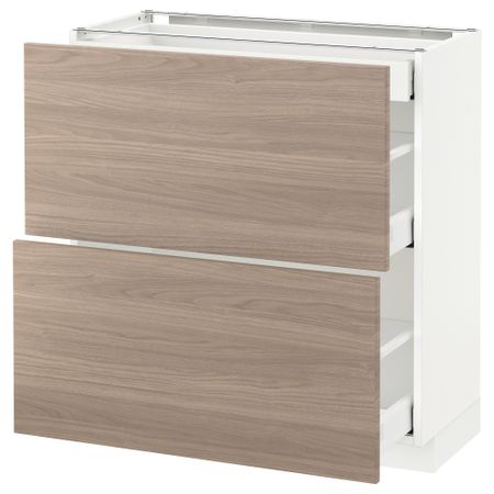 Напольный шкаф, 2 фасада, 3 ящика МЕТОД / МАКСИМЕРА, белый, Брокхульт светло-серый