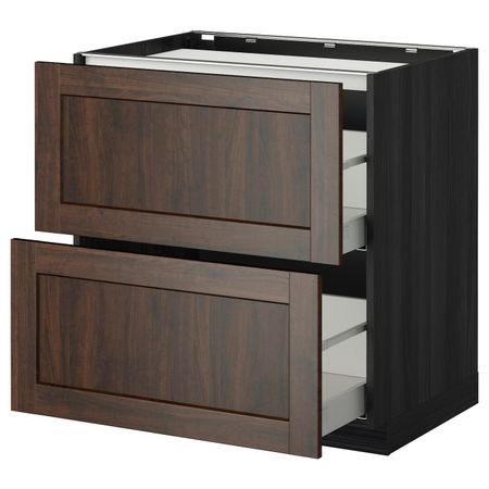 Напольный шкаф, 2 фронтальных панели/2ящика, черный/Эдсерум коричневый 80x60 см IKEA МЕТОД / МАКСИМЕРА 092.348.20