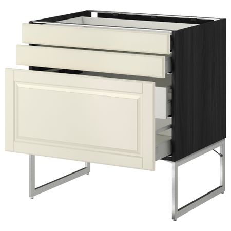 Напольный шкаф 3 фронтальных панели, 2 нижних, 2 средних ящика МЕТОД / МАКСИМЕРА, черный, Будбин белый с оттенком
