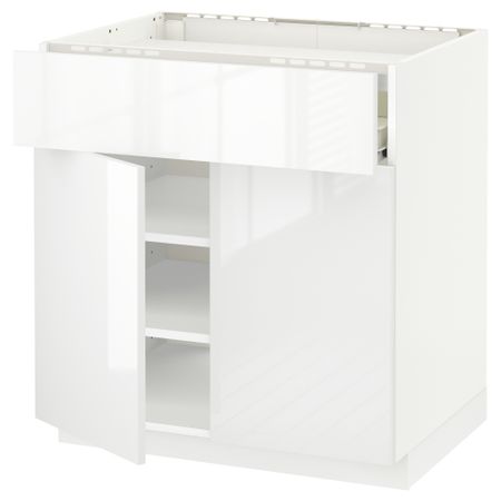 Напольный шкаф для варочной панели, ящик, полка, 2 дверцы МЕТОД / ФОРВАРА, белый, Рингульт белый (80x60 см)