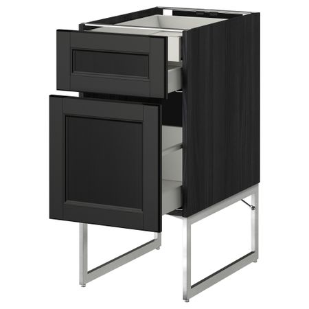 Напольный шкаф 2 фронтальных панели, 2 нижних,1 встроенный ящик МЕТОД / МАКСИМЕРА, черный, Лаксарби черно-коричневый