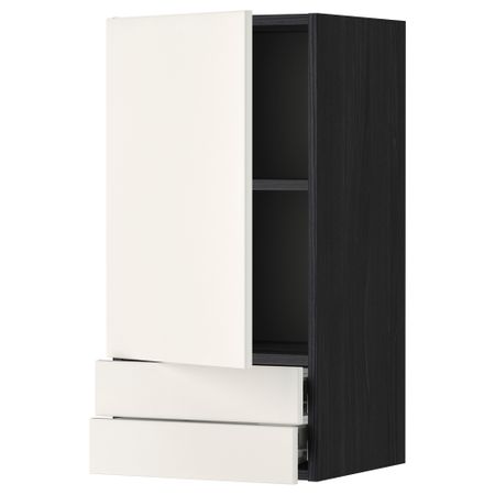 Навесной шкаф с дверцей, 2 ящика МЕТОД / ФОРВАРА, черный, Веддинге белый