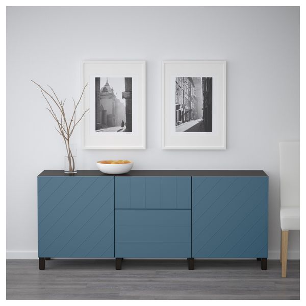 Комбинация для хранения с ящиками БЕСТО, черно-коричневый, Халлставик темно-синий (180x40x74 см) - фото 2