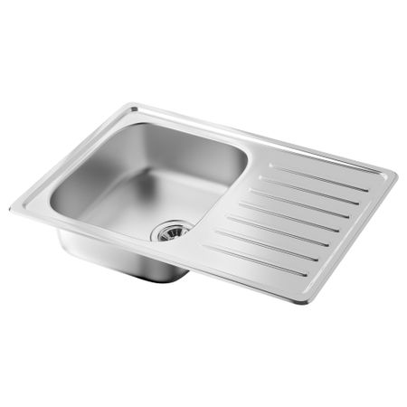 Врезная одинарная мойка с крылом ФЮНДИГ, нержавеющ сталь (70x50 см)