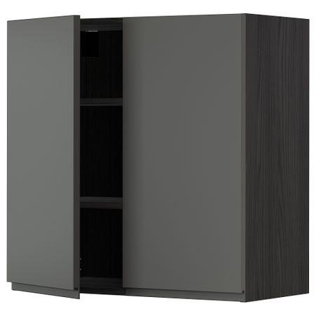 Навесной шкаф с полками, 2 дверцы, черный, Voxtorp темно-серый, 80x80 см IKEA METOD МЕТОД 894.628.27