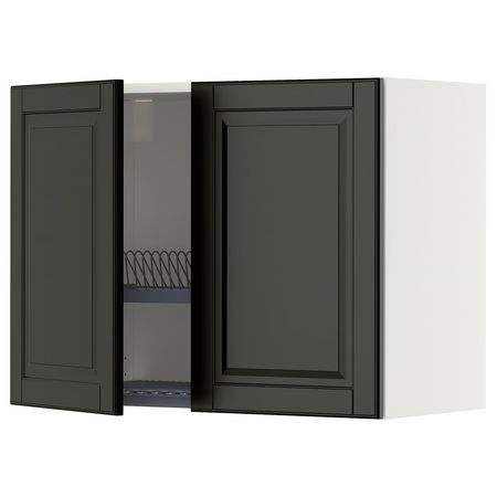 METOD Навесной шкаф с сушилкой/2дверцы - белый/Bodbyn чёрный 80x60 см