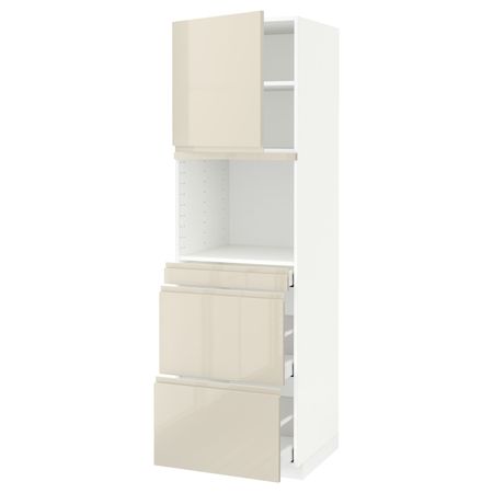 Высокий шкаф для СВЧ/дверца/3ящика, белый/Воксторп глянцевый светло-бежевый 60x60x200 см IKEA METOD МЕТОД / MAXIMERA МАКСИМЕРА