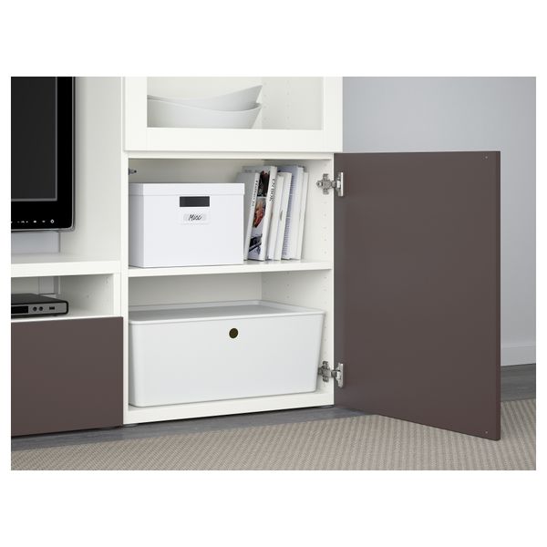 Шкаф для ТВ, комбинированный, стекляные дверцы БЕСТО, белый, Вальвикен темно-коричневый, прозрачное стекло (240x40x128 см) - фото 3