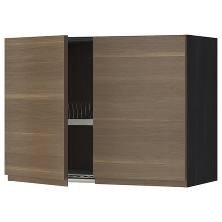 Навесной шкаф с посудной сушилкой, 2 дверец, черный/Воксторп грецкий орех 80x60 см IKEA МЕТОД 492.247.82