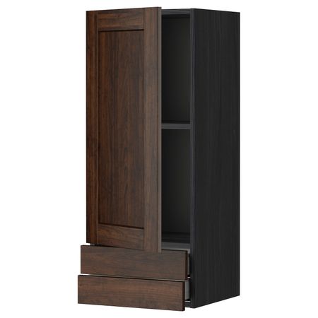 Навесной шкаф с дверцей, 2 ящика, черный/Эдсерум коричневый 40x100 см IKEA МЕТОД / МАКСИМЕРА 492.355.68