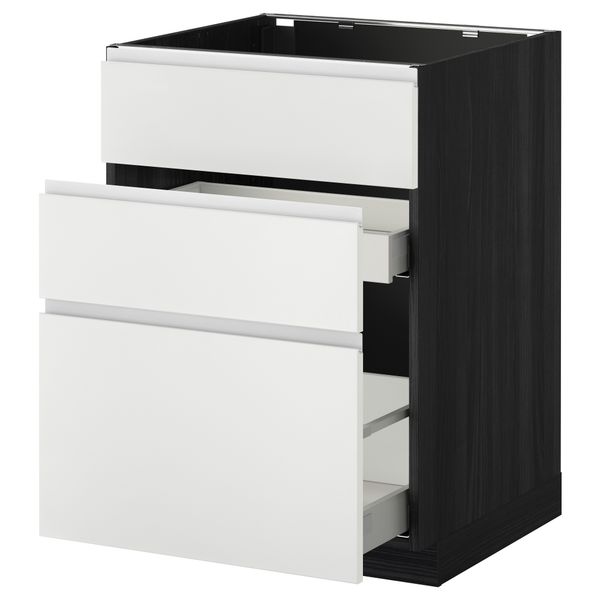 Напольный шкаф под мойку + 3 фронтальных панели, 2 ящика МЕТОД / МАКСИМЕРА, черный, Нодста белый - схема-чертеж с размерами