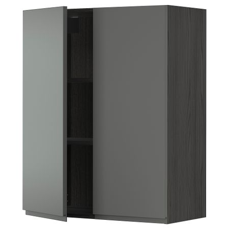 Навесной шкаф с полками, 2 дверцы, черный, Voxtorp темно-серый, 80x100 см IKEA METOD МЕТОД 494.678.17