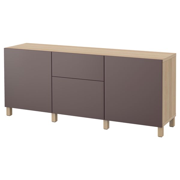 Комбинация для хранения с ящиками БЕСТО, под беленый дуб, Вальвикен темно-коричневый (180x40x74 см) - фото 1