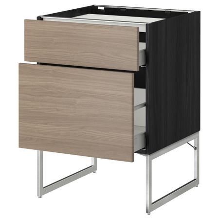 Напольный шкаф, 2 фронтальных панели, 3 ящика МЕТОД / МАКСИМЕРА, черный, Брокхульт светло-серый