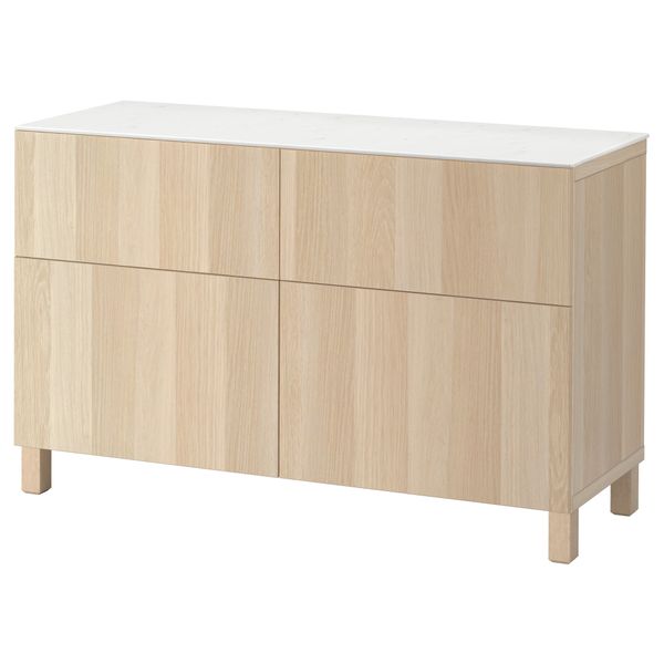 Комбинация для хранения с дверцами, ящиками БЕСТО, под беленый дуб, Лаппвикен под беленый дуб (120x42x74 см) - фото 1