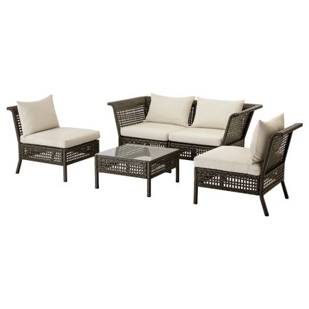 4-местный комплект садовой мебели КУНГСХОЛЬМЕН, черно-коричневый, Холло бежевый бежевый