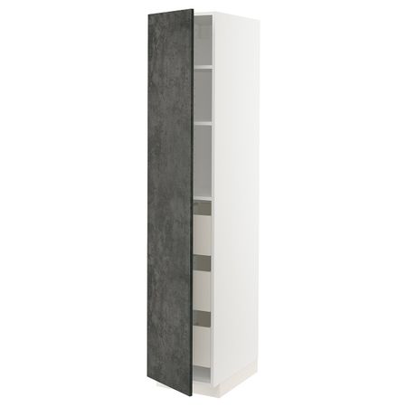 Высокий шкаф с ящиками, белый/кальхюттан под темно-серый бетон 40x60x200 см IKEA METOD МЕТОД 794.414.54