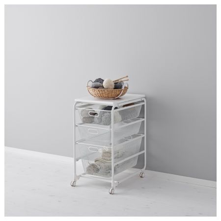 Рама, сетчатые корзин, верх полка, колесики АЛЬГОТ, белый (41x60x78 см)