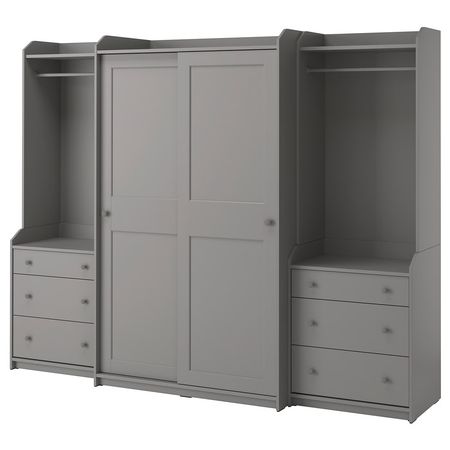 HAUGA Гардероб, комбинация - серый 258x55x199 см