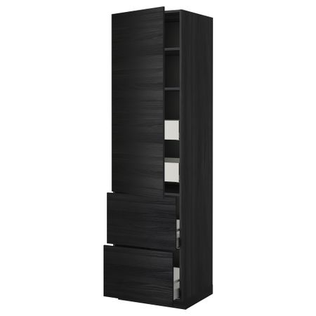 Высокий шкаф + полки, 4 ящика, 2 дверцы МЕТОД / МАКСИМЕРА, черный, Тингсрид черный