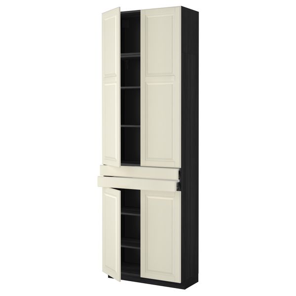Высокий шкаф + полки, 2 ящика, 4 дверцы МЕТОД / ФОРВАРА, черный, Будбин белый с оттенком (80x37x240 см) - фото 1