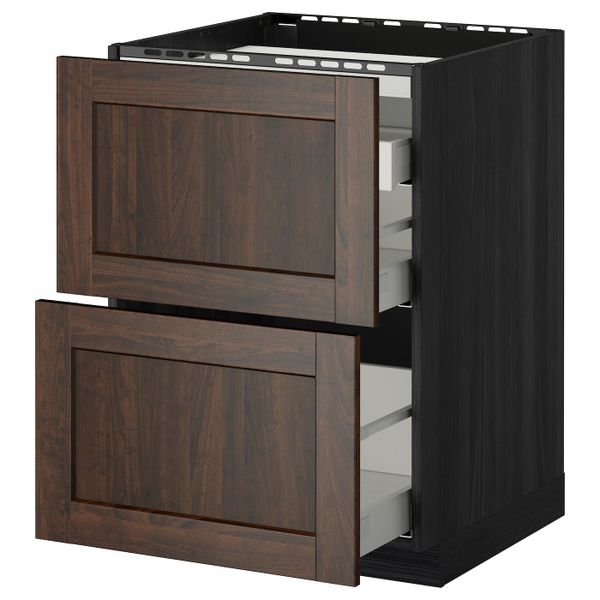 Напольный шкаф, 2 фронтальных панели, 3 ящика, черный/Эдсерум коричневый 60x60 см IKEA МЕТОД / МАКСИМЕРА 392.363.61 - схема-чертеж с размерами