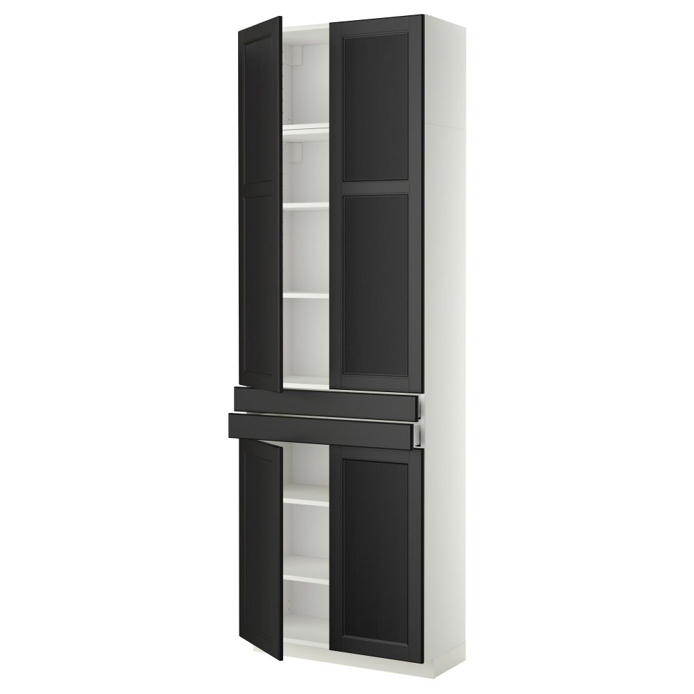 Высокий шкаф + полки, 2 ящика, 4 дверцы МЕТОД / МАКСИМЕРА, белый, Лаксарби черно-коричневый (80x37x240 см) - фото 1