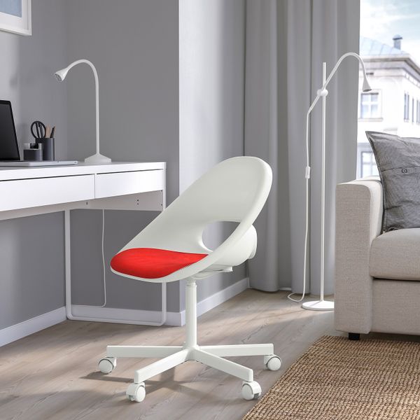 Рабочее кресло c подушкой, белый, красный IKEA LOBERGET ЛОБЕРГЕТ / BLYSKÄR БЛИСКЭР 493.319.18 - фото 2