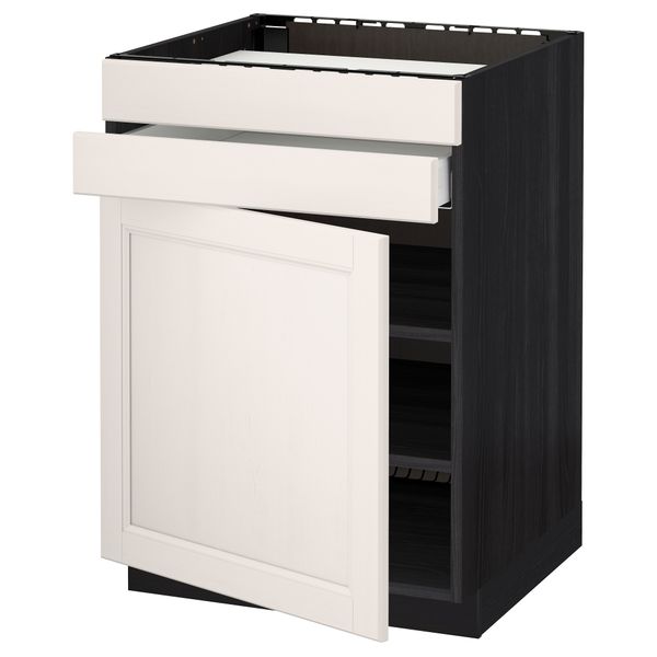 Напольный шкаф для варочной панели, доводчик, 2 фасада, 1 ящик МЕТОД / МАКСИМЕРА, черный, Лаксарби белый (60x60 см) - схема-чертеж с размерами