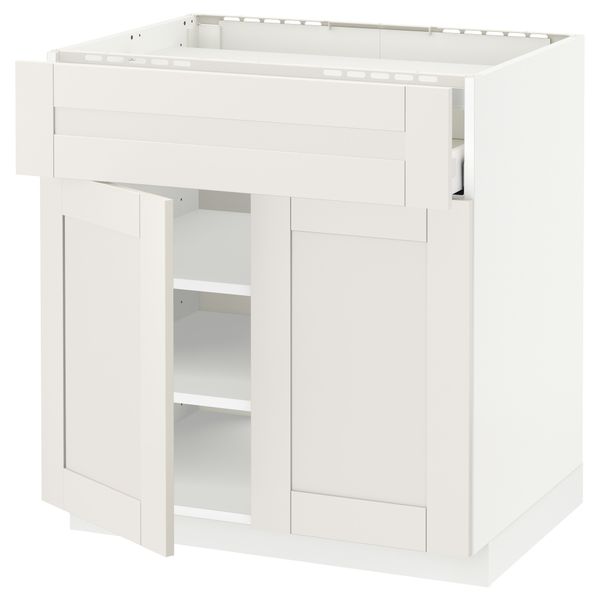 Напольный шкаф для варочной панели, ящик, полка, 2 дверцы МЕТОД / МАКСИМЕРА, белый, Сэведаль белый - схема-чертеж с размерами