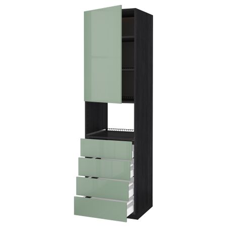 Высокий шкаф для духовки, дверца, 4 ящика МЕТОД / МАКСИМЕРА, черный, Калларп светло-зеленый