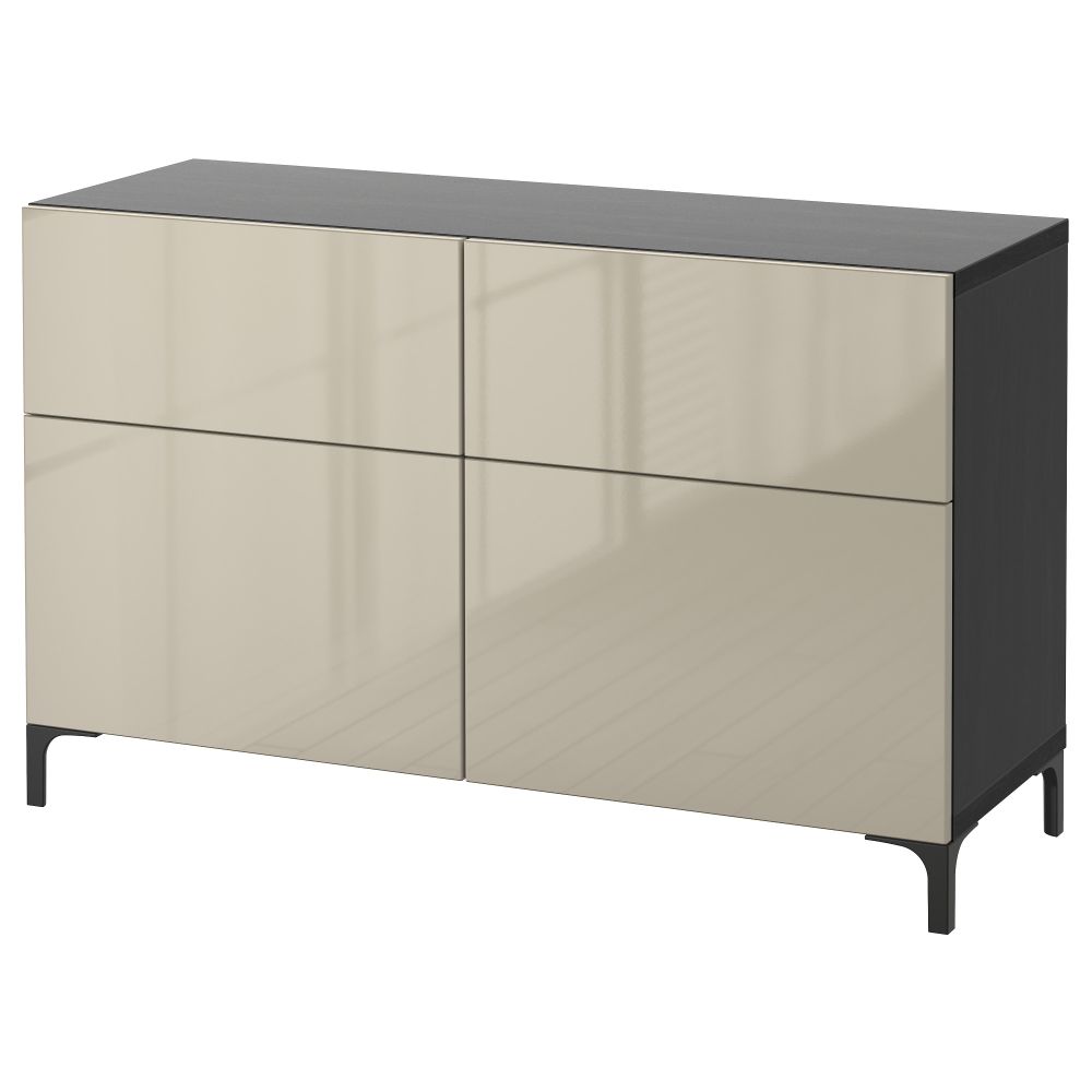 Комбинация для хранения с дверцами, ящиками БЕСТО, черно-коричневый, Сельсвикен глянцевый/бежевый (120x40x74 см) - фото 1