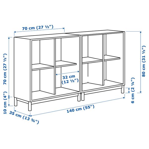 Комбинация шкафов с ножками, темно-серый 140x35x80 см IKEA ЭКЕТ 292.864.79 - схема-чертеж с размерами