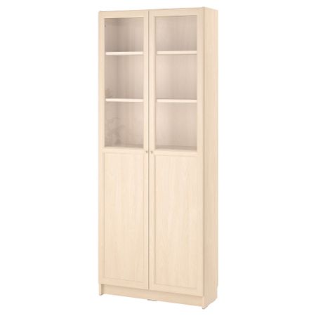 Стеллаж, панельные, стеклянные двери, под березу, 80x30x202 см IKEA BILLY БИЛЛИ, OXBERG ОКСБЕРГ 194.833.24