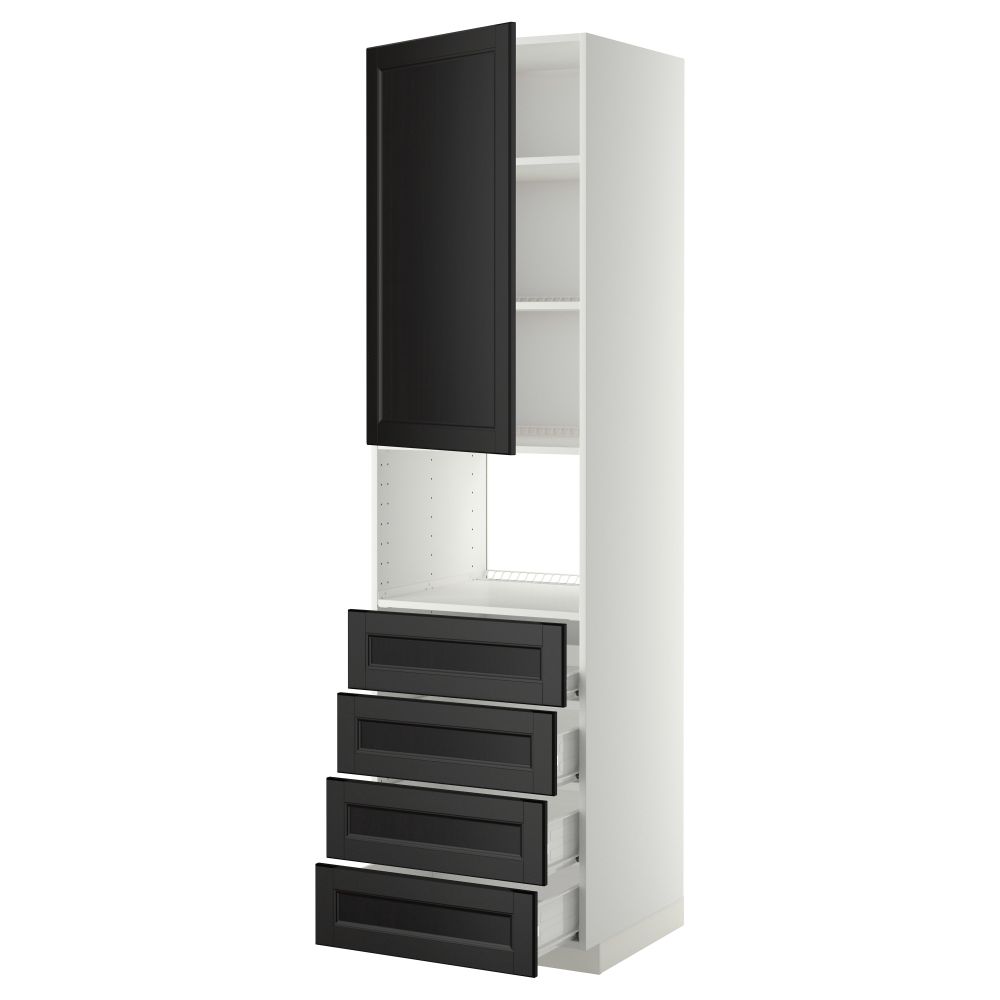 Высокий шкаф для духовки, дверца, 4 ящика МЕТОД / ФОРВАРА, белый, Лаксарби черно-коричневый черно-коричневый - фото 1