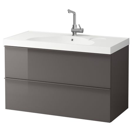 Шкаф для раковины с 2 ящиками ГОДМОРГОН / ЭДЕБОВИКЕН, серый