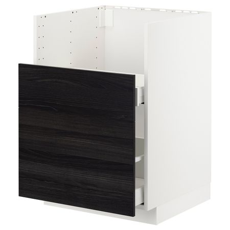 Шкаф под мойку БРЕДШЁН/2фасада/2ящика, белый, Тингсрид черный 60x60 см IKEA МЕТОД 392.983.73