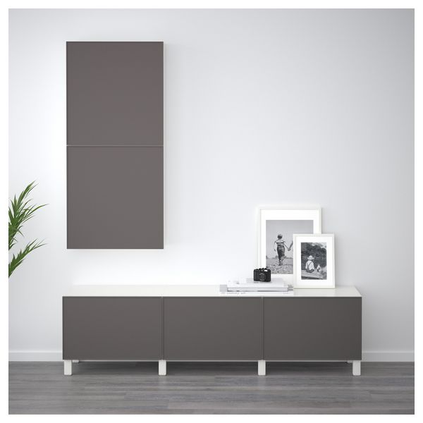 Навесной шкаф с 2 дверями БЕСТО, белый, Грундсвикен темно-серый (60x20x128 см) - фото 2