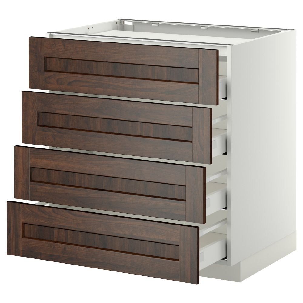 Напольный шкаф, 4 фронтальных панели, 4 ящика МЕТОД / МАКСИМЕРА, белый, Эдсерум коричневый - фото 1