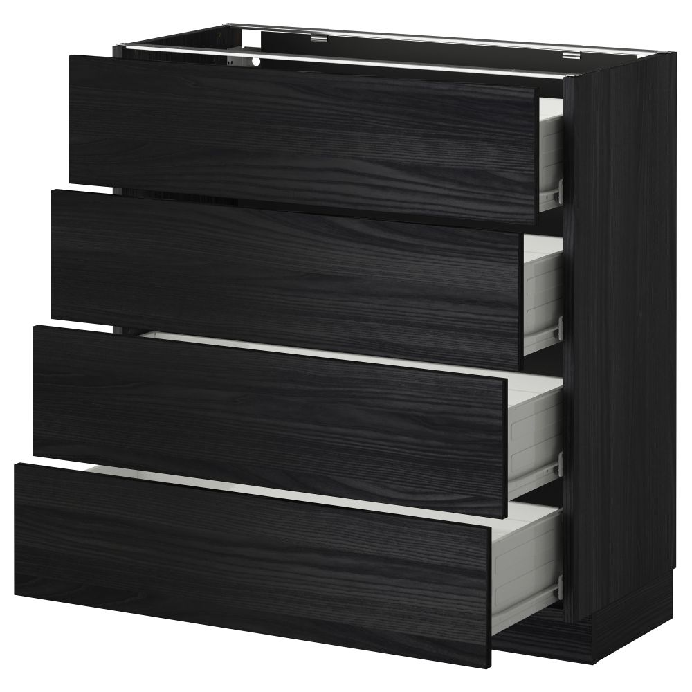 Напольный шкаф 4 фронтальных панели, 4 ящика МЕТОД / ФОРВАРА, черный, Тингсрид черный - схема-чертеж с размерами