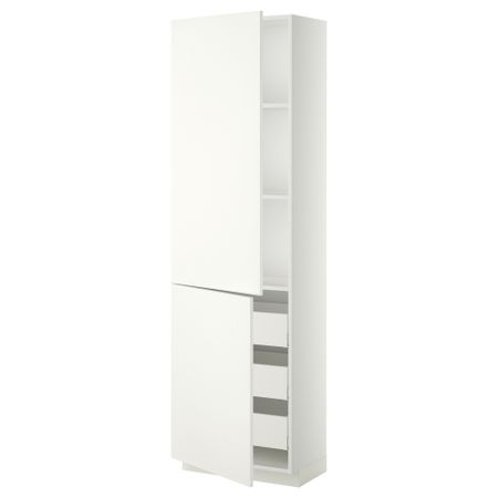 Высокий шкаф + полки, 3 ящика, 2 дверцы МЕТОД / МАКСИМЕРА, белый, Хэггеби белый