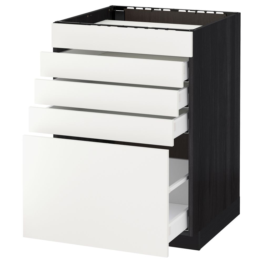 Напольный шкаф для варочной панели, 5 фасадов, 4 ящиков МЕТОД / МАКСИМЕРА, черный, Хэггеби белый - схема-чертеж с размерами