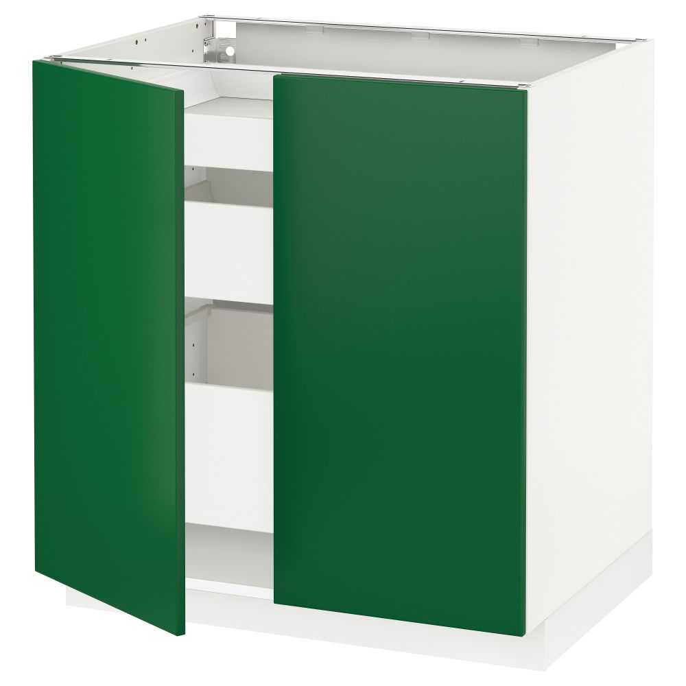 Напольный шкаф с 2 дверцами, 3 ящиками МЕТОД / МАКСИМЕРА, белый, Флэди зеленый (80x60 см) - схема-чертеж с размерами