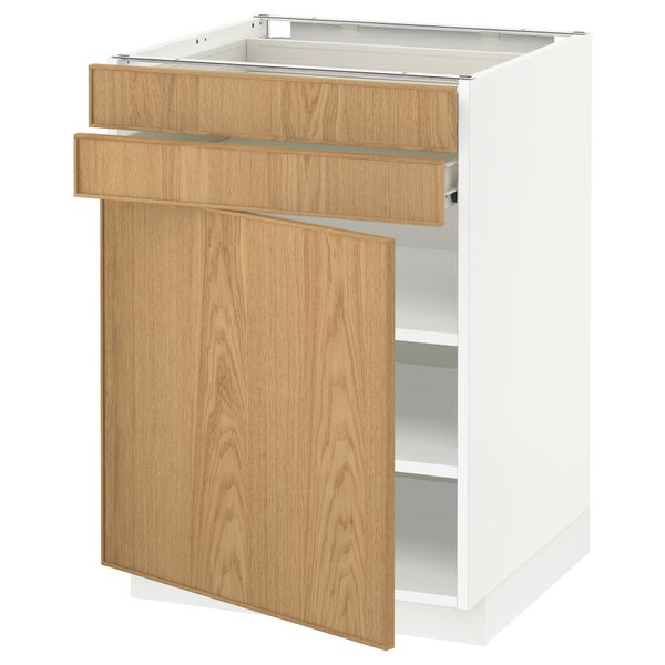 Напольный шкаф с дверцей, 2 ящиками МЕТОД / ФОРВАРА, белый, Экестад дуб - схема-чертеж с размерами