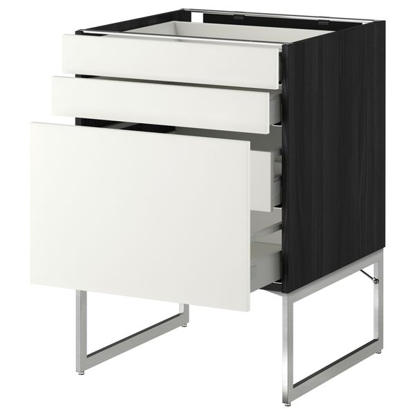 Напольный шкаф 3 фронтальных панели, 2 нижних, 2 средних ящика МЕТОД / МАКСИМЕРА, черный, Хэггеби белый - схема-чертеж с размерами